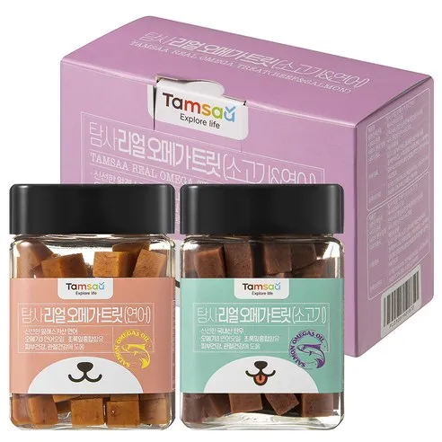 탐사 리얼 오메가 트릿 강아지간식 180g, 소고기1 + 연어1, 180g, 2개입