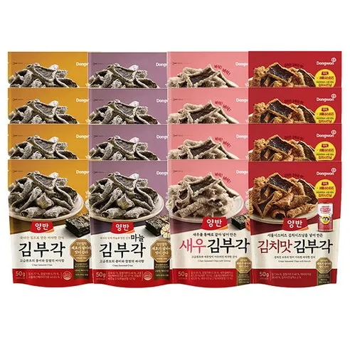 동원 양반 김부각 50g 부각4개+마늘4개+새우4개+김치4개 총 16개