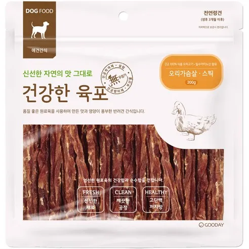 굿데이 건강한육포 반려견간식 300g, 오리가슴살 스틱, 300g, 1개