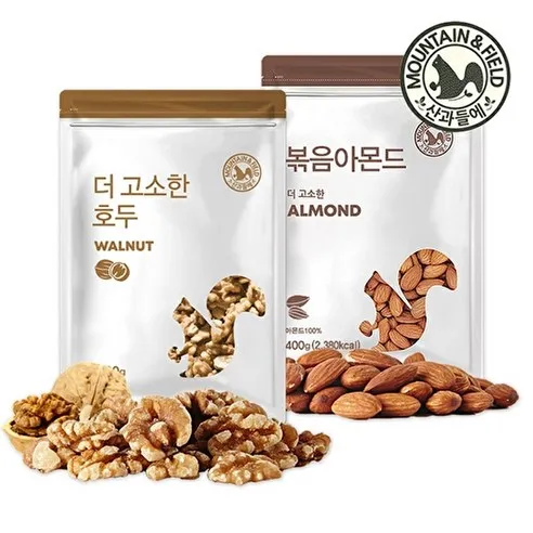 산과들에 23년산 햇 견과 1/4태호두400g+볶음아몬드400g / 신선한 견과류