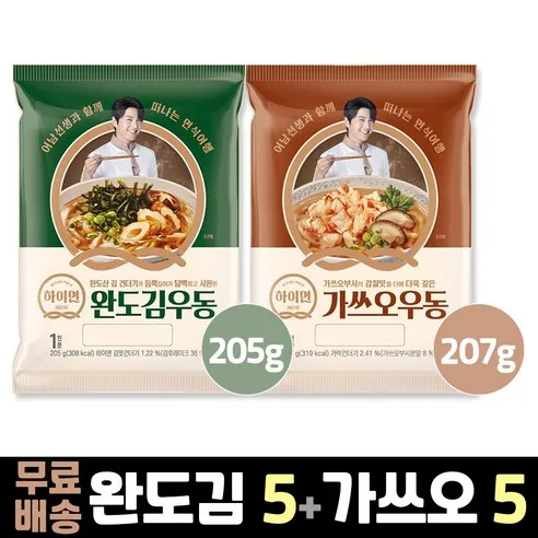 삼립 하이면 완도김우동 5봉 + 가쓰오우동 5봉, 1세트