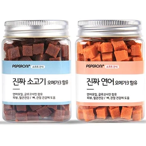 페페로니 반려견간식 오메가3 져키 연어 180g + 소고기 180g, 1세트