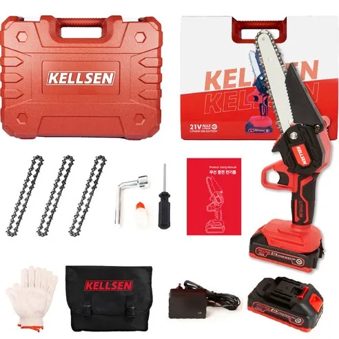 KELLSEN 고출력 충전식 무선 전기톱 21V 15.24cm + 구성품 9p + 배터리 2개